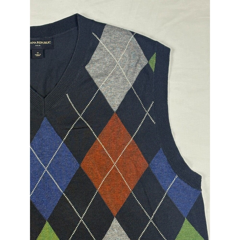 Banana Republic Men's M Argyle Sweater Vest Navy Green Blue Preppy Fall 2009 - Picture 8 of 16